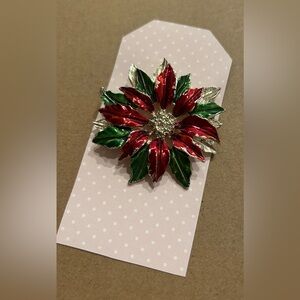 Gerry’s Enamel Christmas Poinsettia Vintage Brooch Red Green Gold